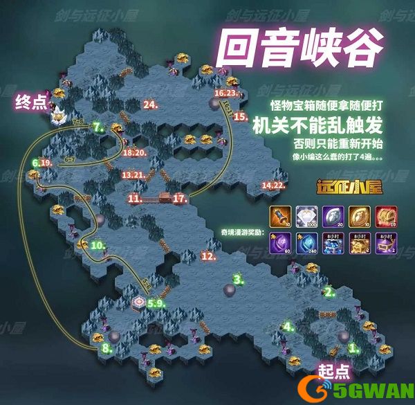 剑与远征回音峡谷<a href=http://www.5gwan.net/gonglue/ target=_blank class=infotextkey>攻略</a>路线图一览 回音峡谷奇境漫游通关路线大全图片1