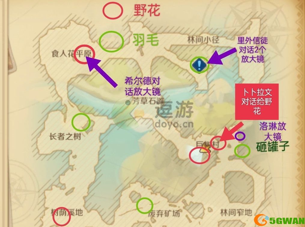龙之国物语耳语森林放大镜及野花位置一览