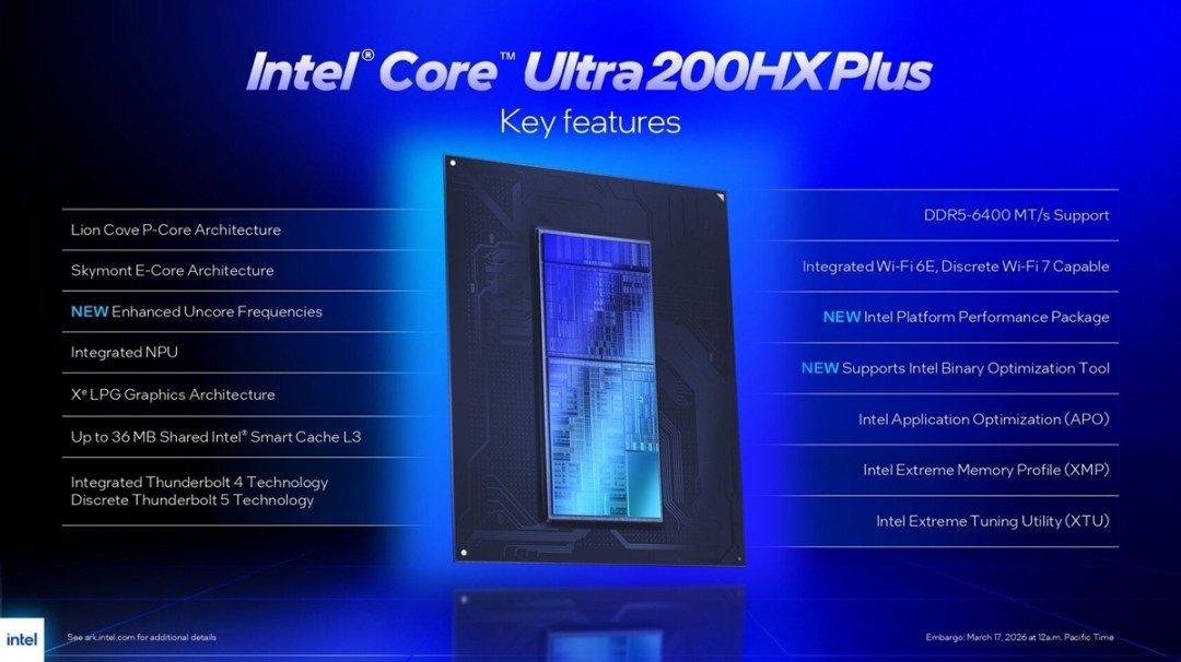 英特尔发布酷睿Ultra 200HX Plus系列CPU